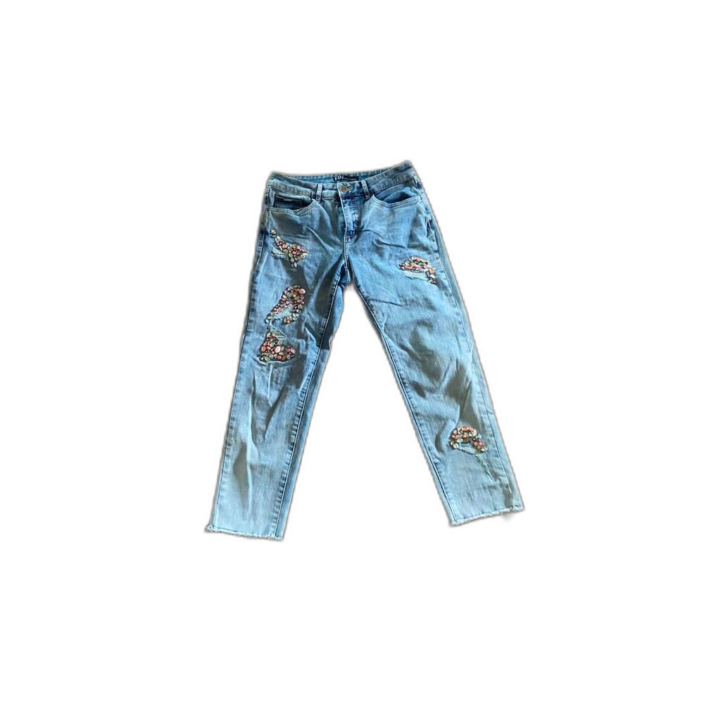 FDJ French Dressing Olivia Cigarette Crop Jeans Jeweled Distressed Size 6